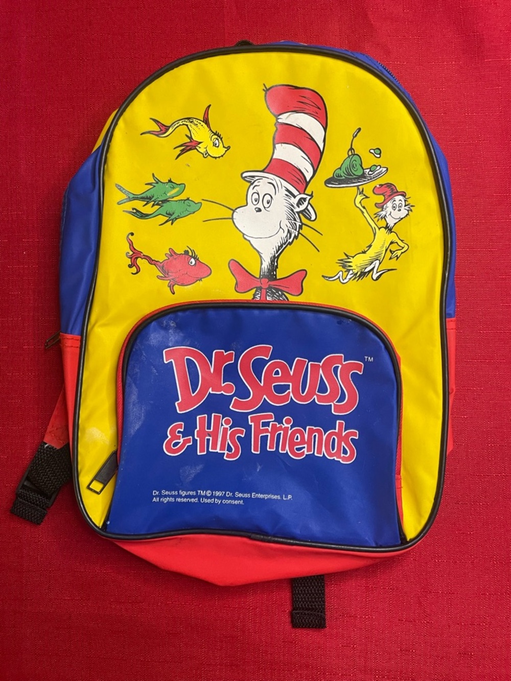 Vintage 1997 Dr. Seuss & His Friends Backpack Kids School Bag Cat in the